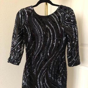 Express Sequin Embellished Embroidered Black Bodycon Dress